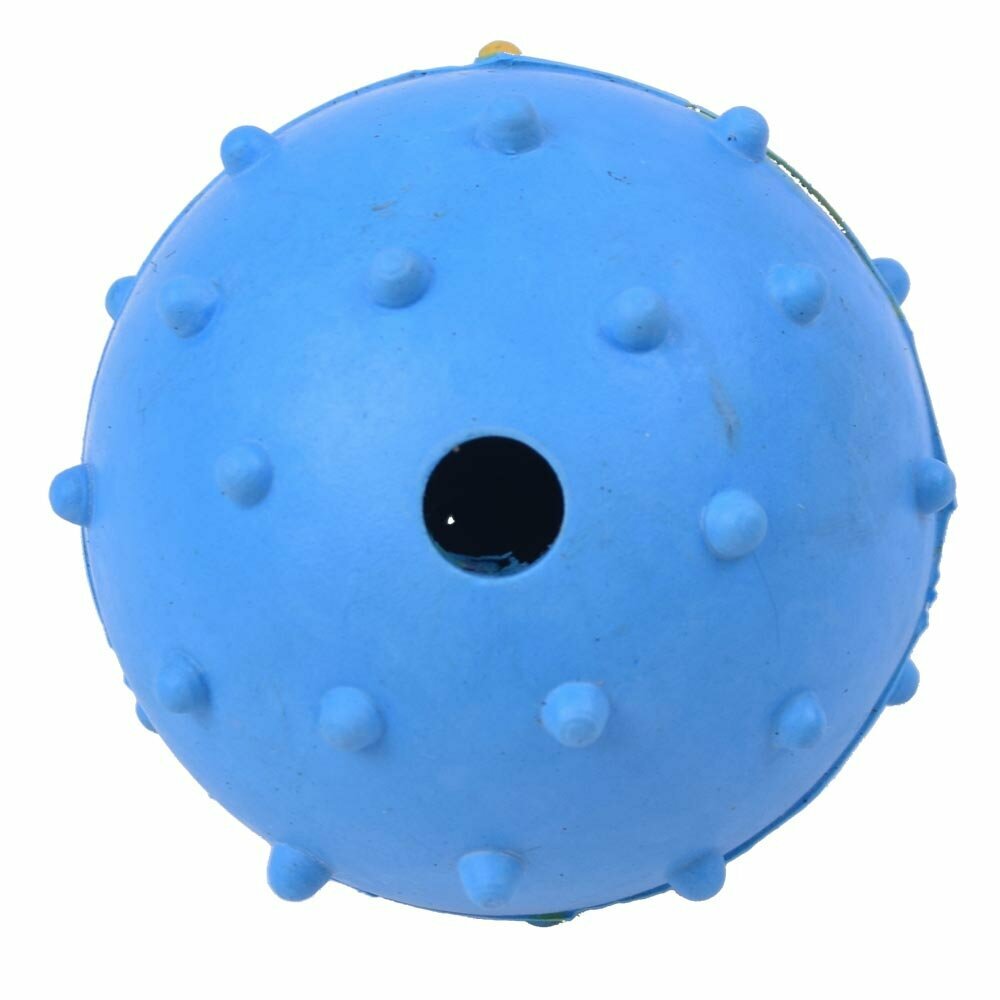 Igrača za pse - modra žoga z zvončkom je izdelana iz gume