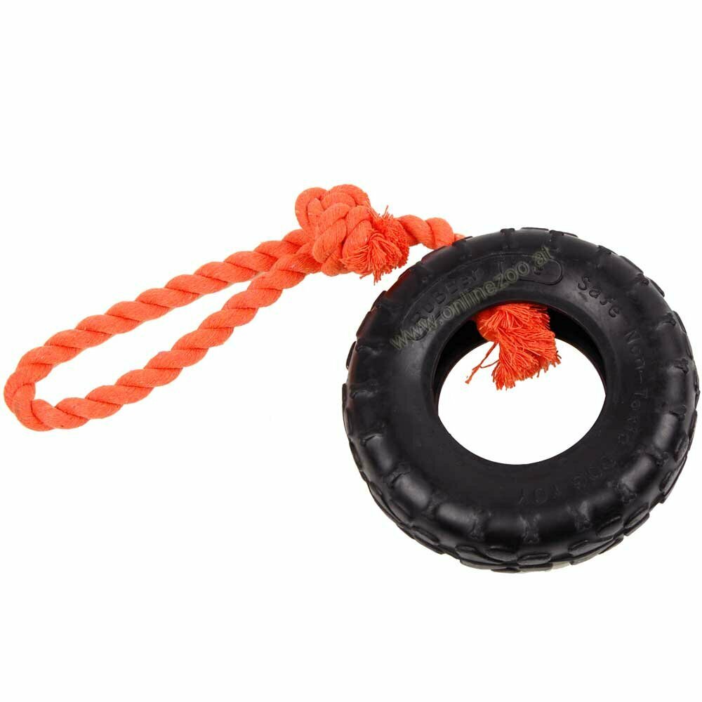 Gumijasta igrača za psa "Pnevmatika z vrvjo" - premer 15 cm