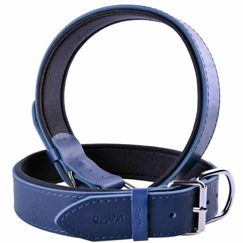 GogiPet® Udobna usnjena ovratnica za pse modra s 70 cm