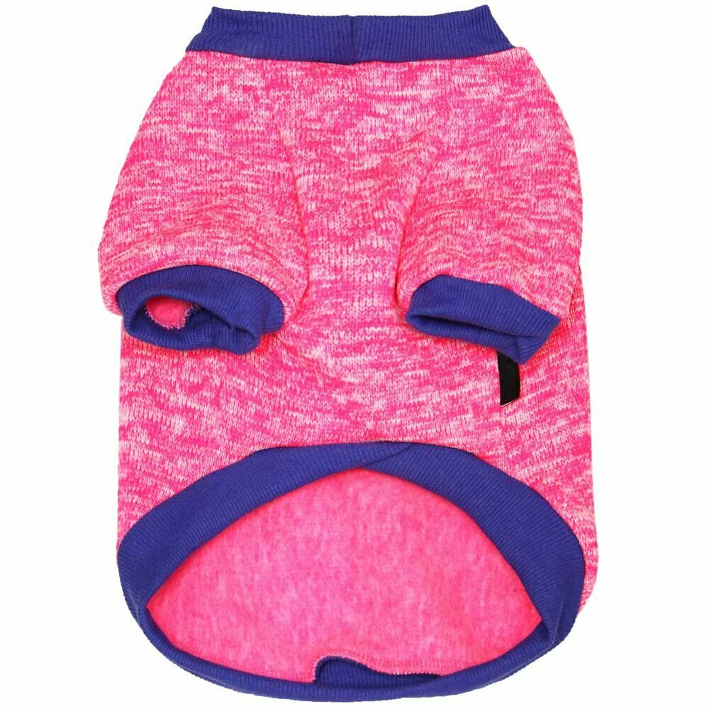 GogiPet pleten pulover za psa "Pretty eyes" - pink barva, prožne obrobe na rokavih, vratu in hrbtnem delu