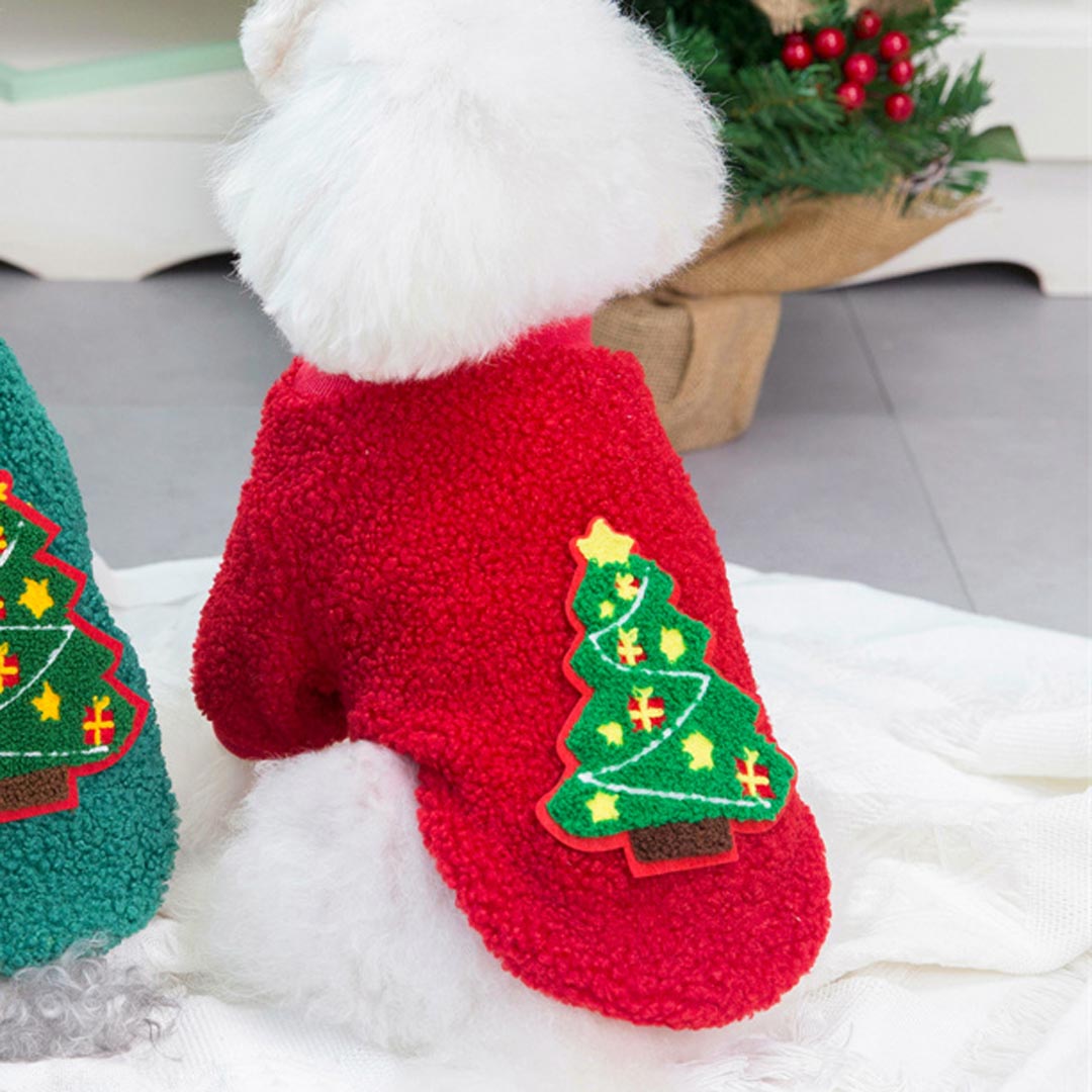 Božično novoletni pulover za pse - rdeča barva, hitri sistem oblačenja