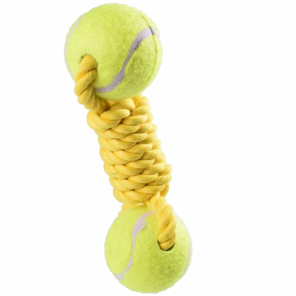 GogiPet® rumeni žogi z vrvjo za grizenje - igrača za pse