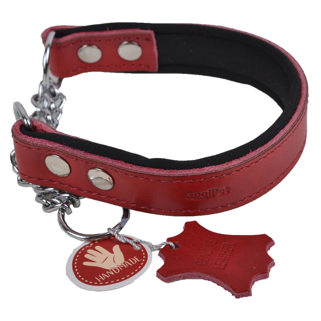 GogiPet rdeča polzatezna ovratnica za psa - ročna izdelava