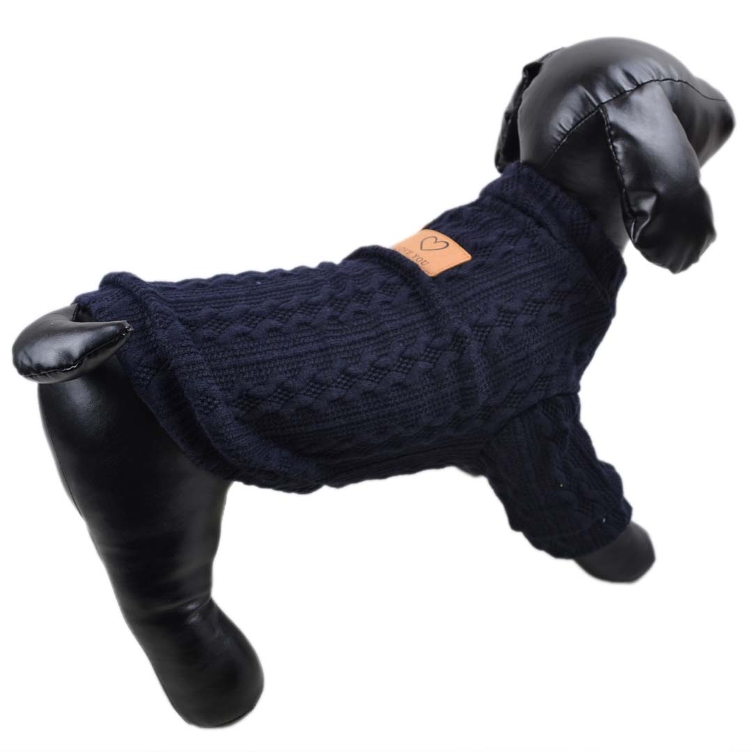Pleten pulover za pse "Love You" - temno modra barva