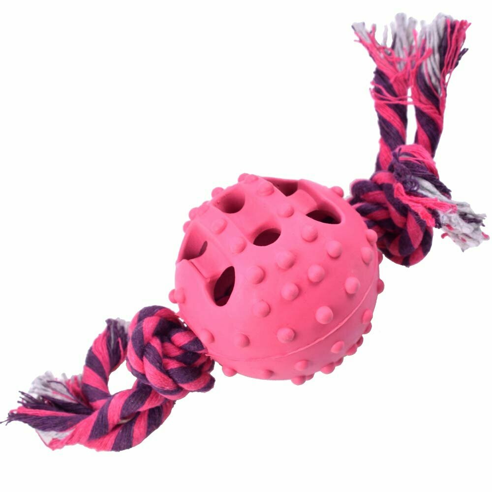 GogiPet pink žoga z vrvjo - igrača za žvečenje