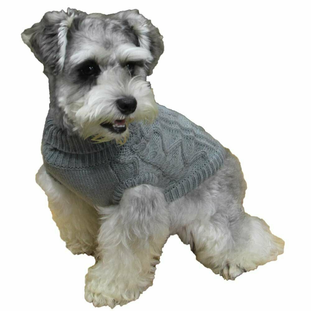 Vzorčno pleten pulover za psa "Queenie" - siva barva, puli ovratnik