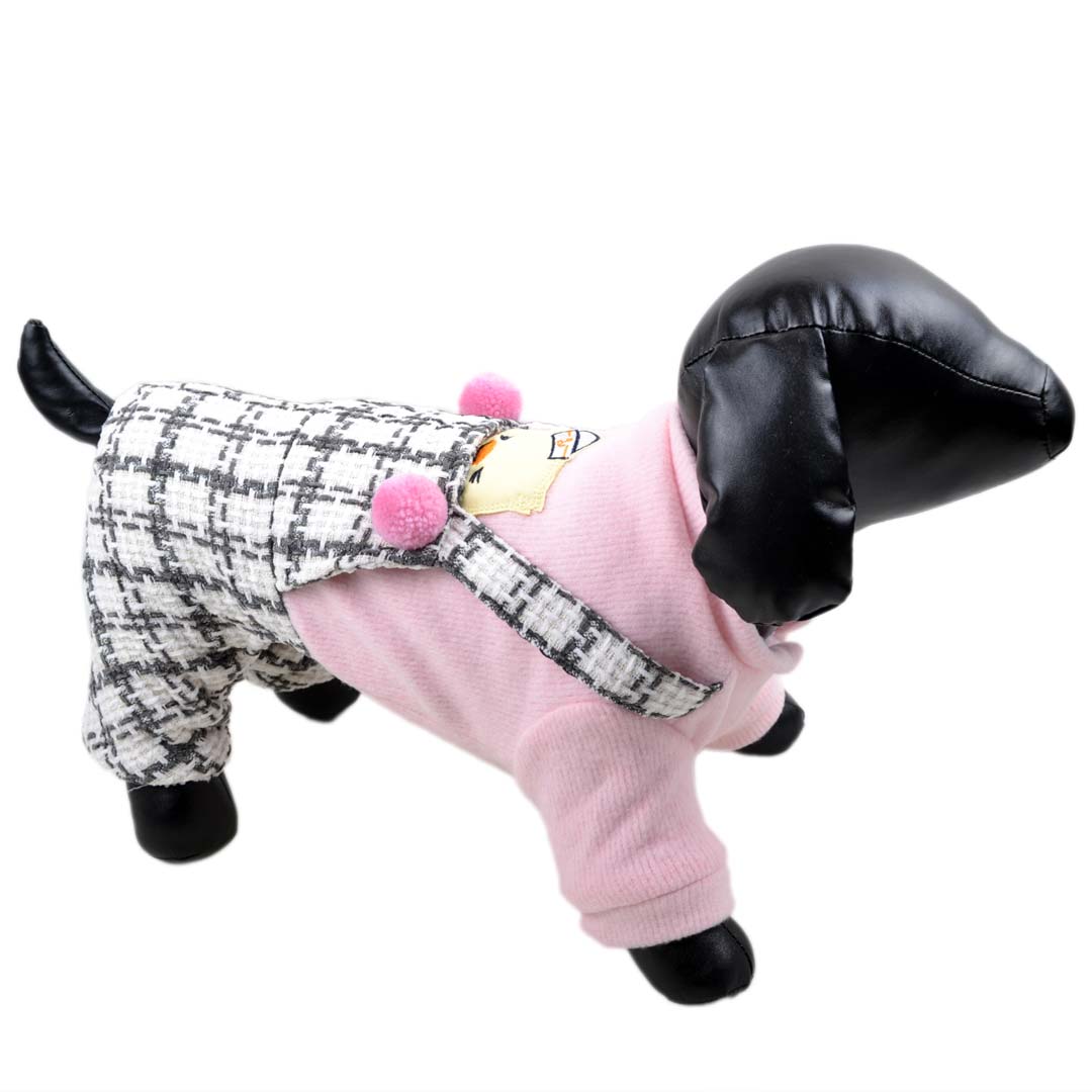 Elegantni komplet za pse "Piščanček" - karo vzorec, rožnata barva