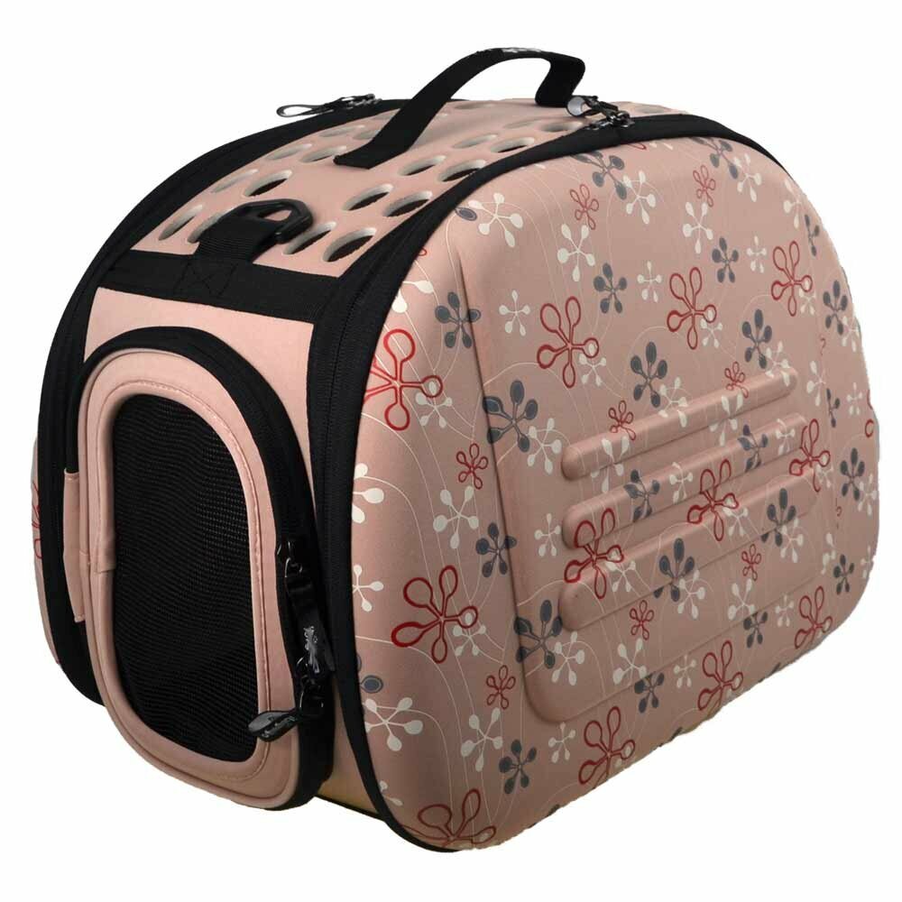 Zložljiva torba za pse Toskana - pink model z rožicami