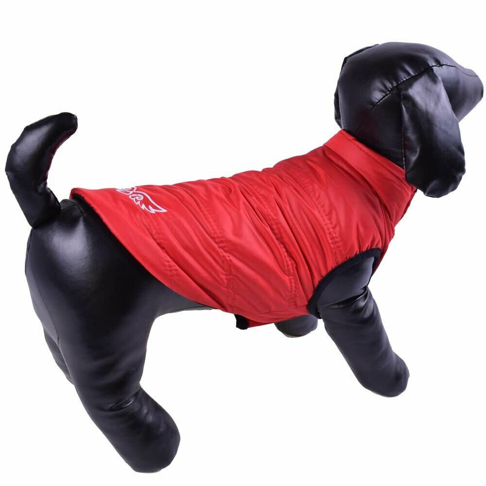 Puhast anorak za psa - rdeča barva, kroj je izdelan brez rokavov