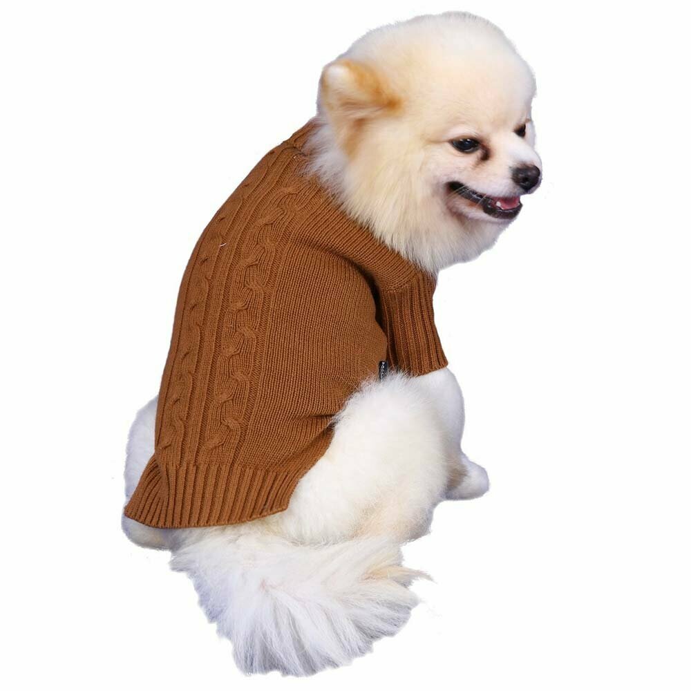 Rjav, pleten puli pulover za pse - DoggyDolly W053