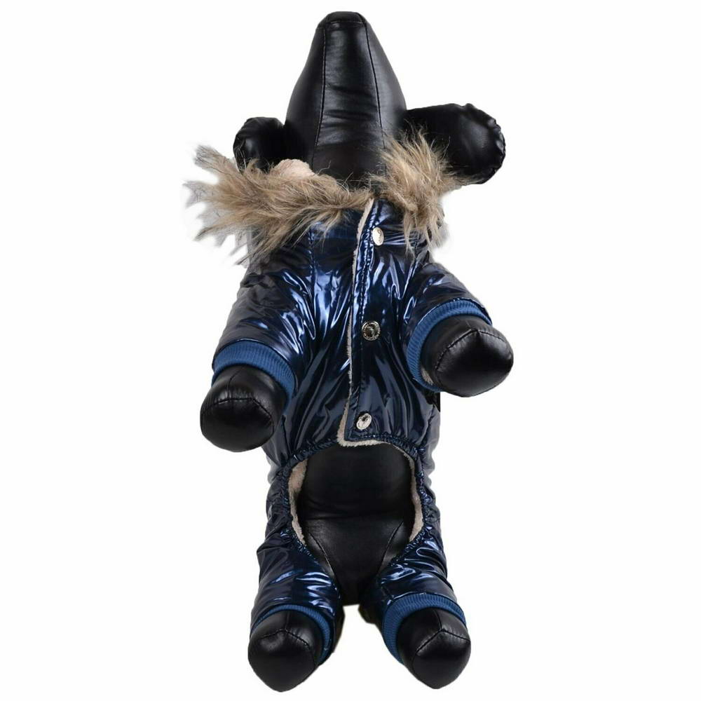 Zimsko oblačilo za psa "Lorenzo" - modra barva, obroba na rokavih in hlačnicah