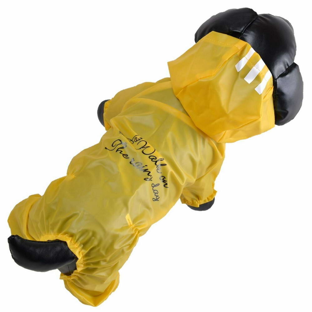 Lahek rumen dežni plašček za pse "Walking In The Rain" - poslikava na hrbtni strani