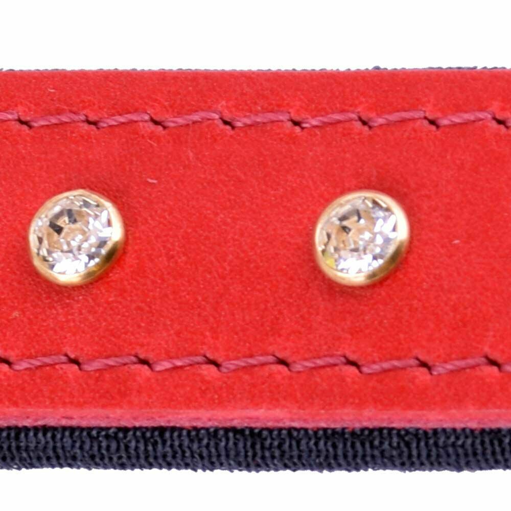 Usnjena ovratnica s kristali Swarovski - rdeča barva, natančna izdelava