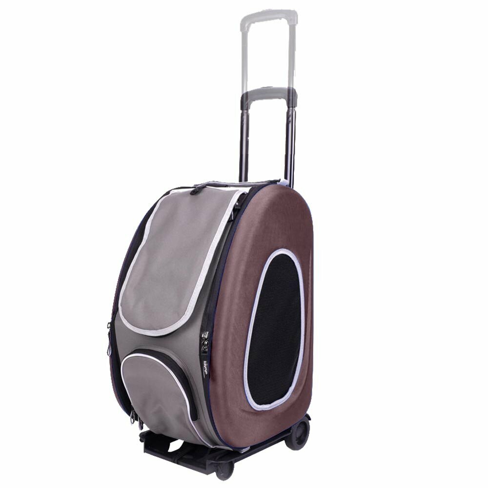 Transportni kovček z nastavljivo višino ročaja - rjava multifunkcijska torba za pse 4 v 