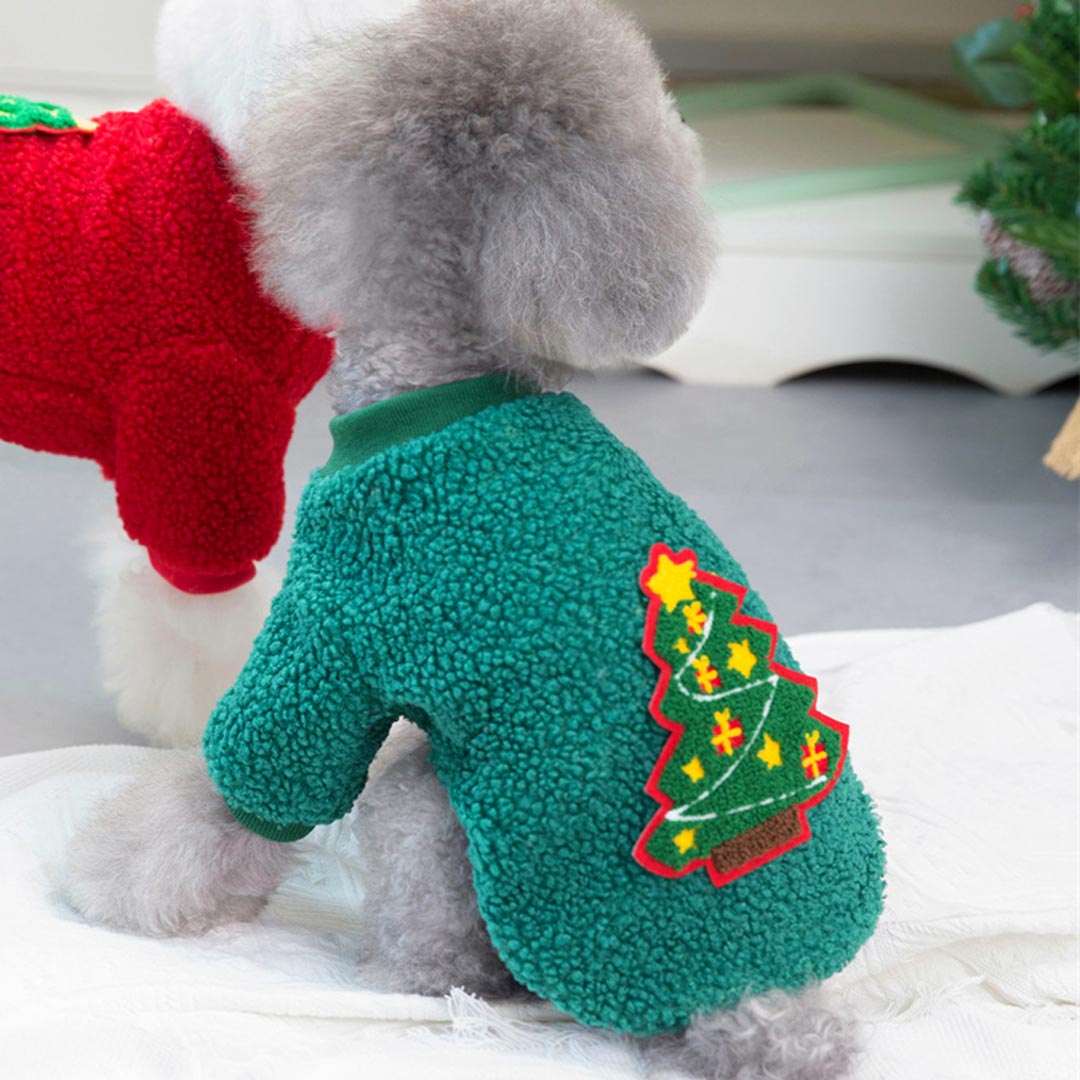 Božično novoletni pulover za pse - zelena barva, hitro oblačenje
