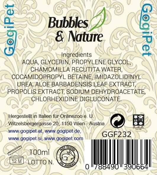 Bubbles & Nature naravni losjon za čiščenje ušes, za pse in mačke - surovinska sestava