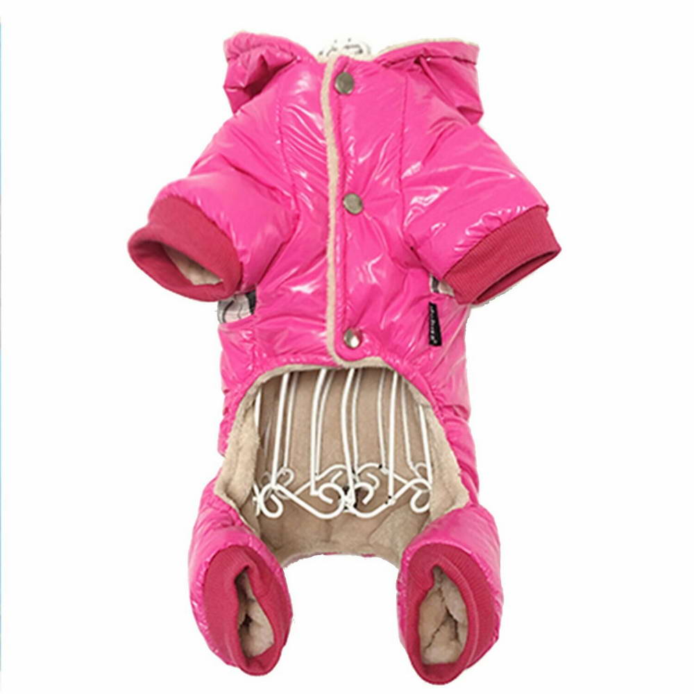 Zimski kombinezon za pse "Burberry Pink" - rožnata barva, prožna obroba na rokavih in hlačnicah