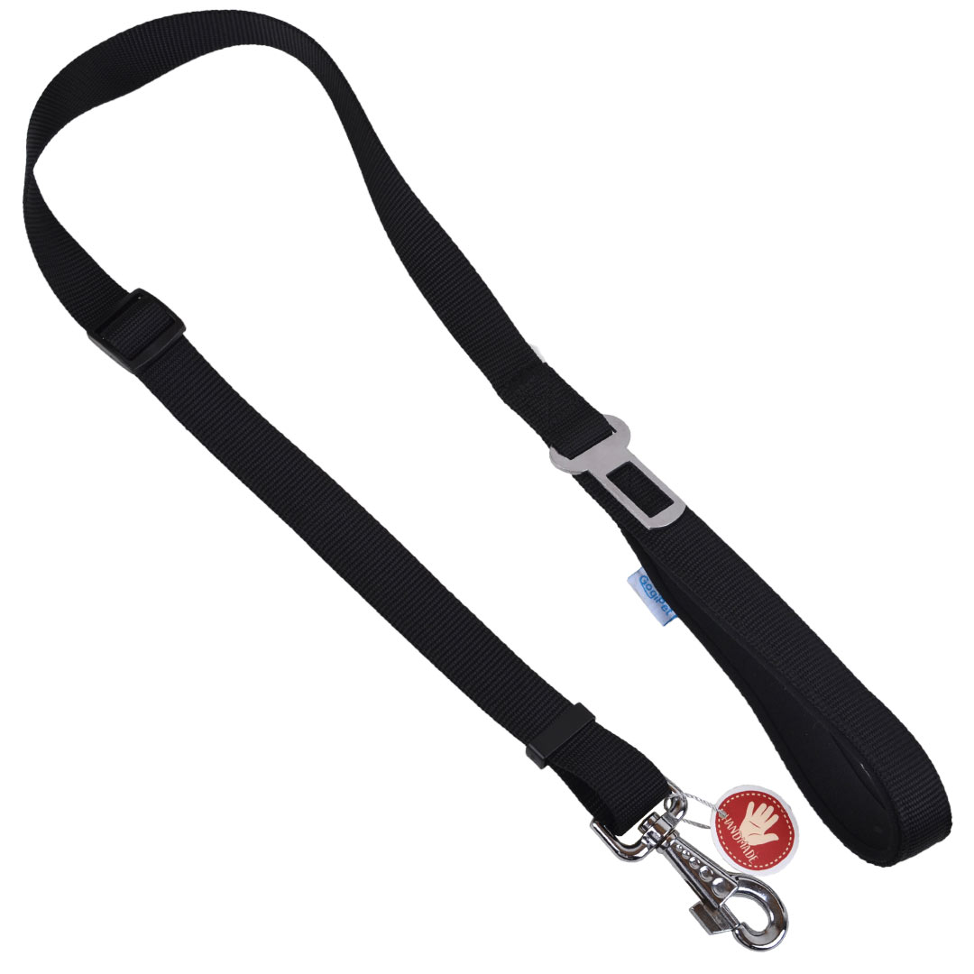 GogiPet® 2 v 1 - črni povodec z varnostnim pasom za psa