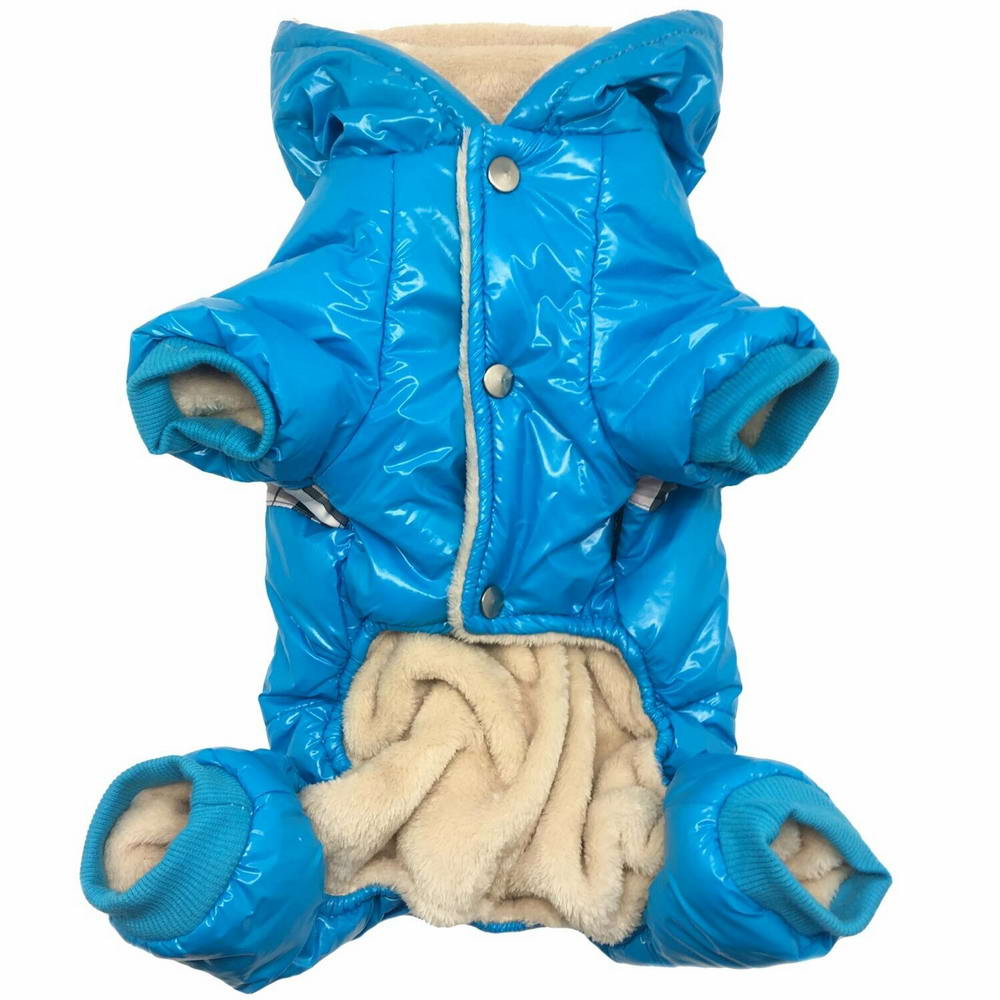 Zimski kombinezon za pse "Burberry Blue" - modra barva, zapenjanje s kovicami