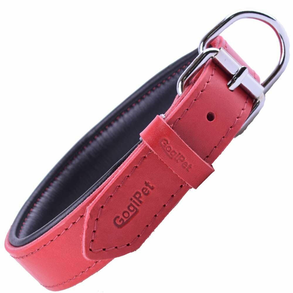 GogiPet® Mehka usnjena ovratnica za pse rdeča s 60 cm