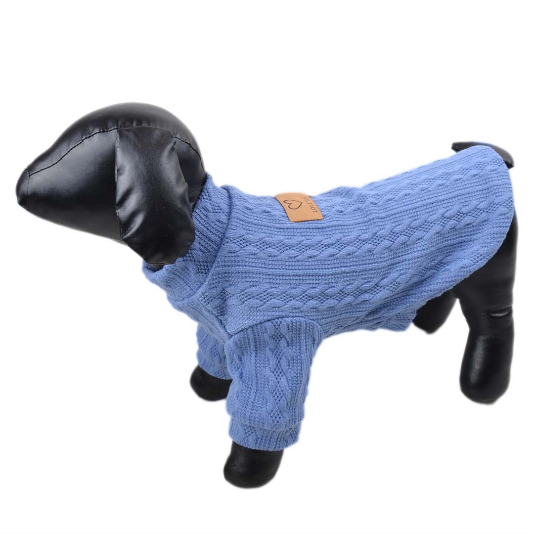 Pleten pulover za pse "Love You" - modra barva