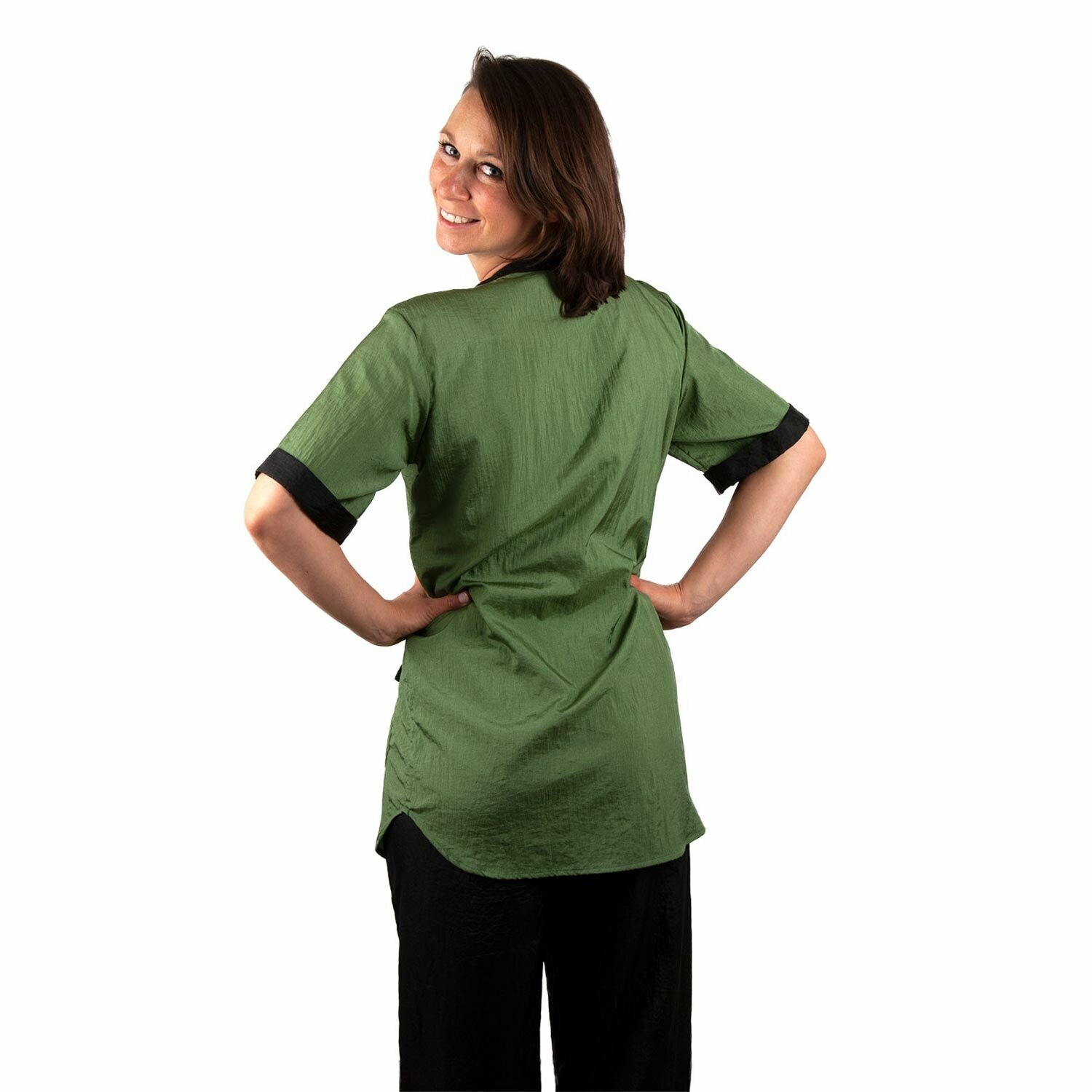 Ravni kroj - zelena, grooming srajca za negovalce psov "Figarino"