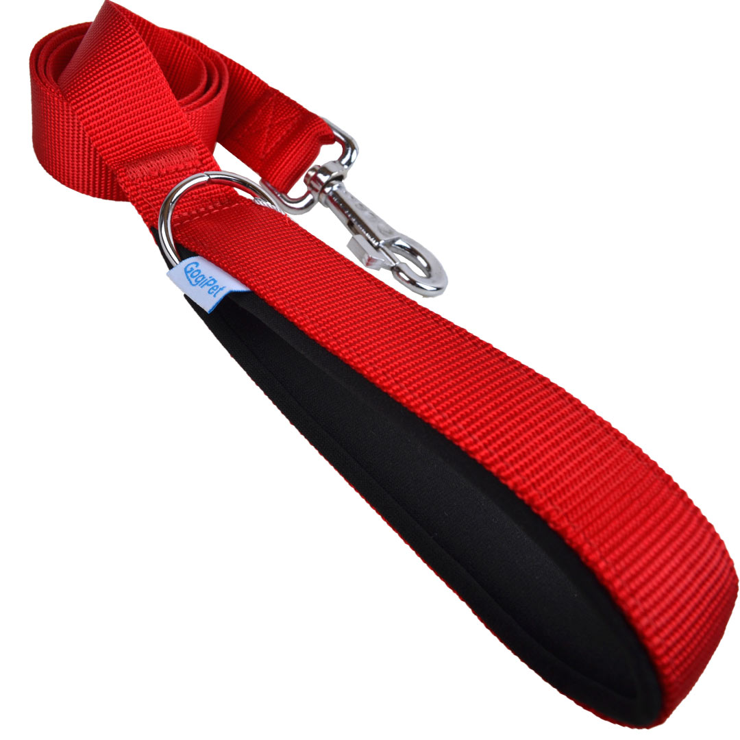 GogiPet® rdeč povodec za psa s podloženim ročajem - kovinski deli ne rjavijo in so brez ostrih robov