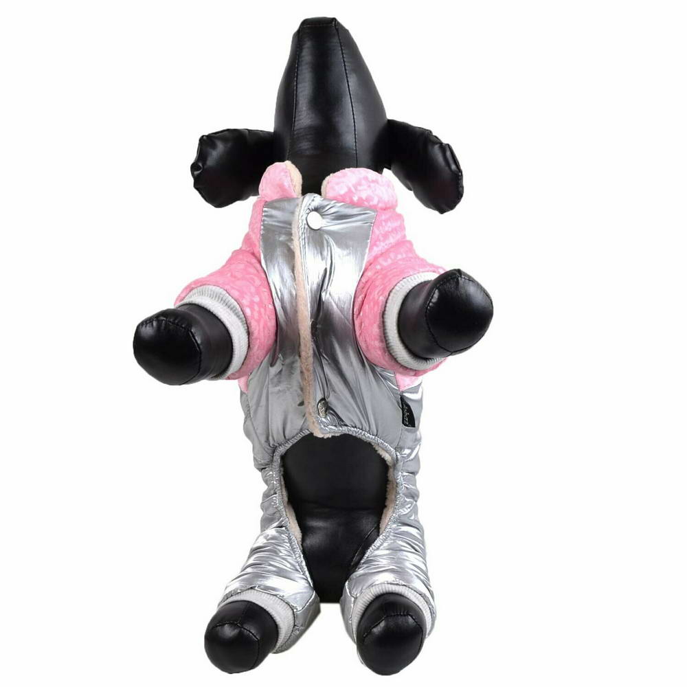 Zimski kombinezon za pse "Rozi" - srebrna barva, prožna obroba na rokavih