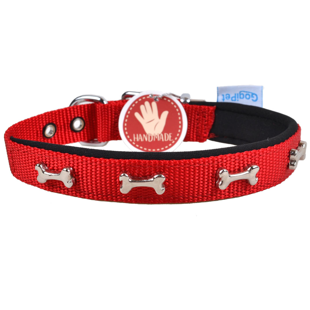 Rdeča udobna ovratnica za pse GogiPet® s kostjo za obseg vratu 30-35 cm
