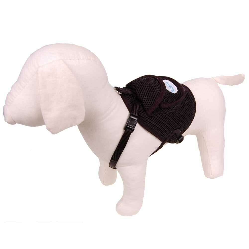 GogiPet črna oprsnica z nahrbtnikom za psa - "klik" sistem zapenjanja