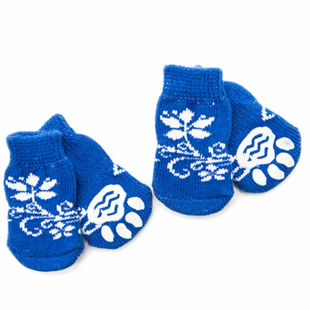 GogiPet zaščitne modre nogavice za psa - bela roža