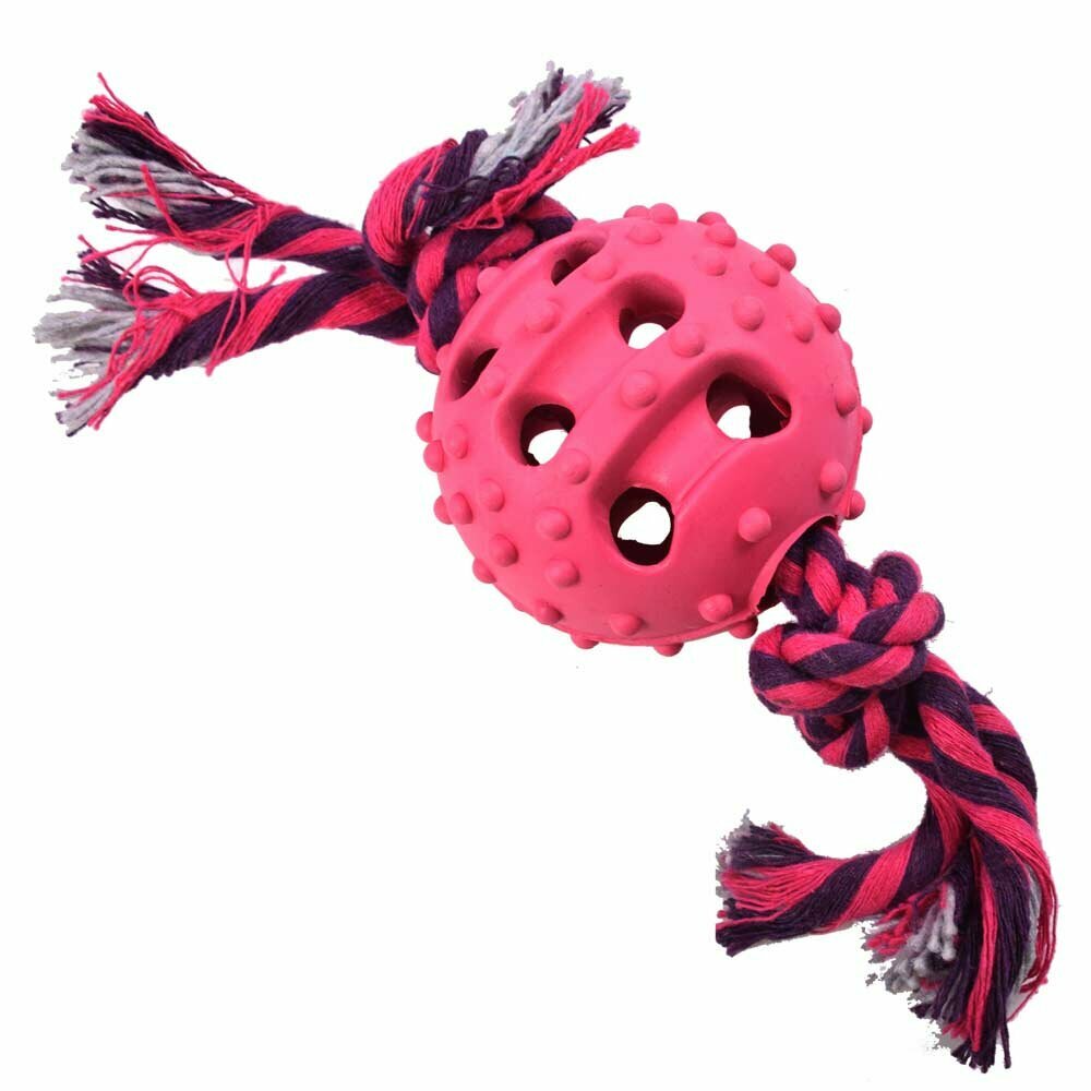 Pink žoga z vrvjo - igrača za žvečenje z premerom 7 cm