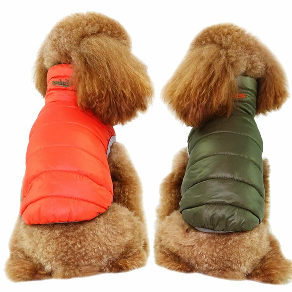 GogiPet dvostranska puhovka za psa - oranžna in zelena barva