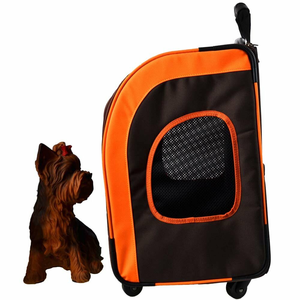 Prostoren voziček za pse - nahrbtnik in kovček s kolesi za pse "Delux Brown"