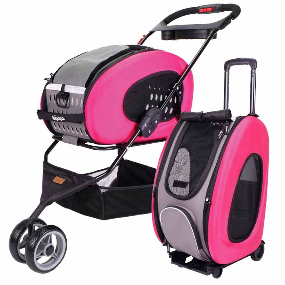 Multifunkcijski voziček za pse 5 v 1 pink - voziček, kovček, torba, nahrbtnik, box