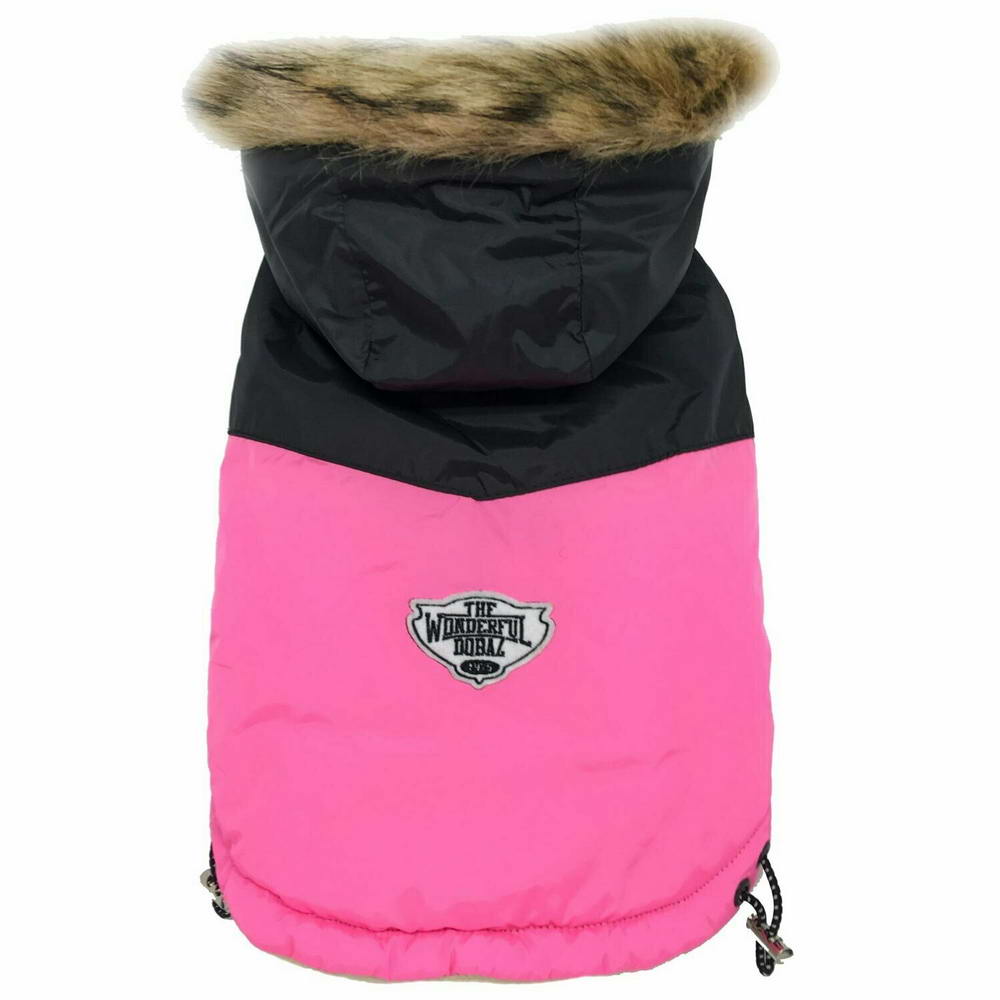 GogiPet zimsko oblačilo za psa "Giorgia" - pink barva, našitek in zatezna vrvica na hrbtnem delu