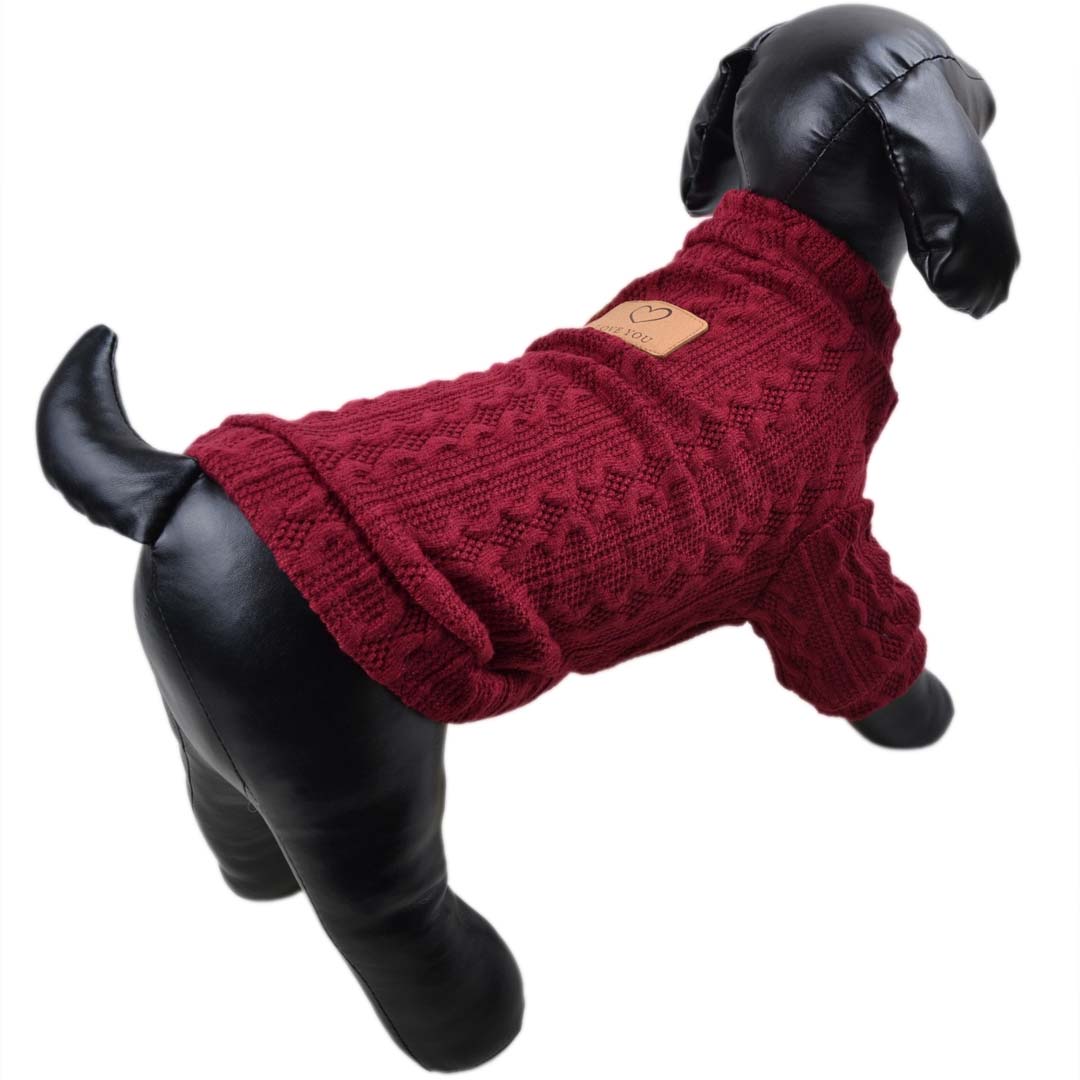 Pleten pulover za pse "Love You" - rdeča barva