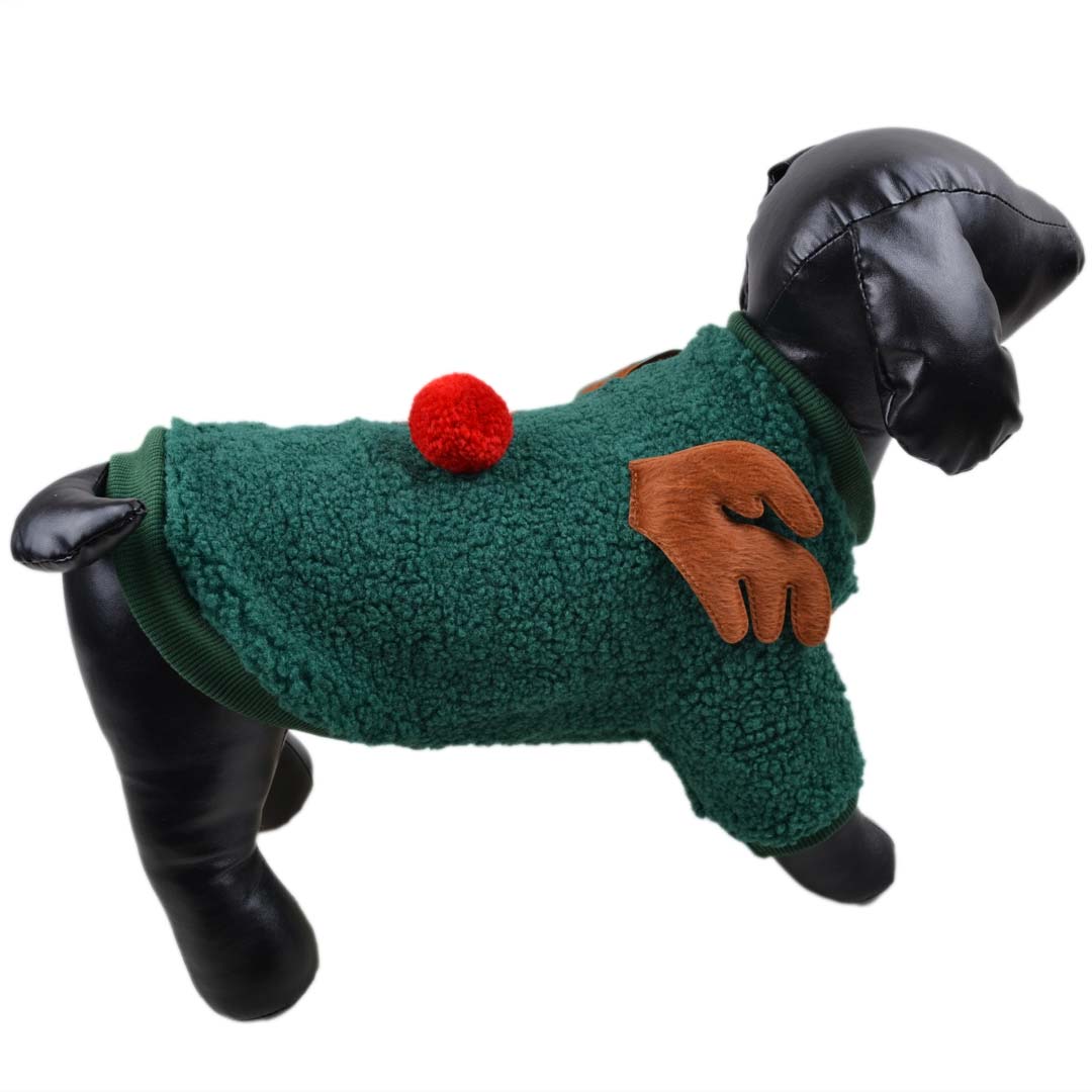 Novoletni pulover za pse "Jelenček Rudolf" - zelena barva