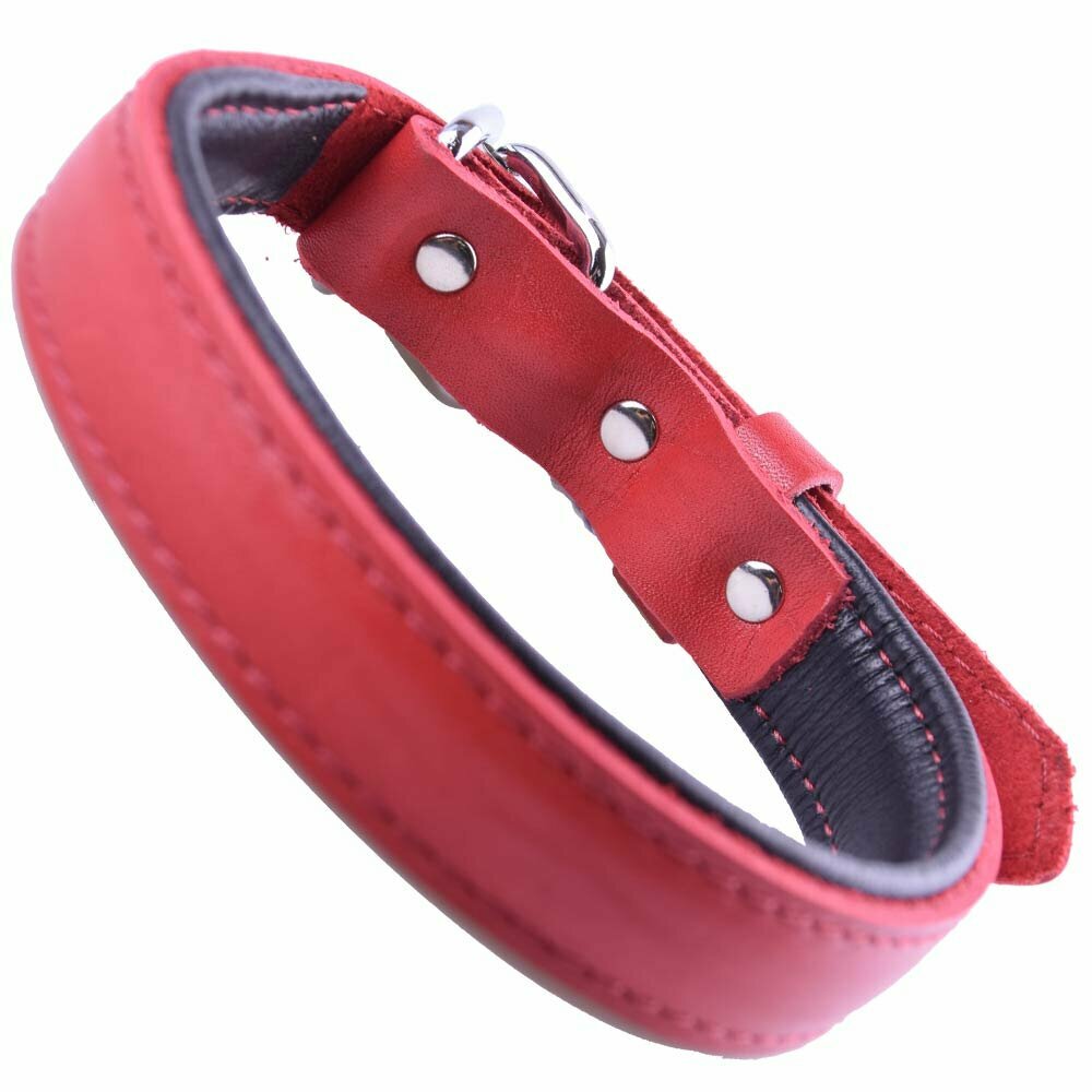GogiPet ® Mehka usnjena ovratnica za pse rdeča s 40 cm