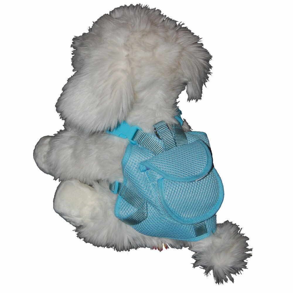 Svetlo modra oprsnica z nahrbtnikom za psa