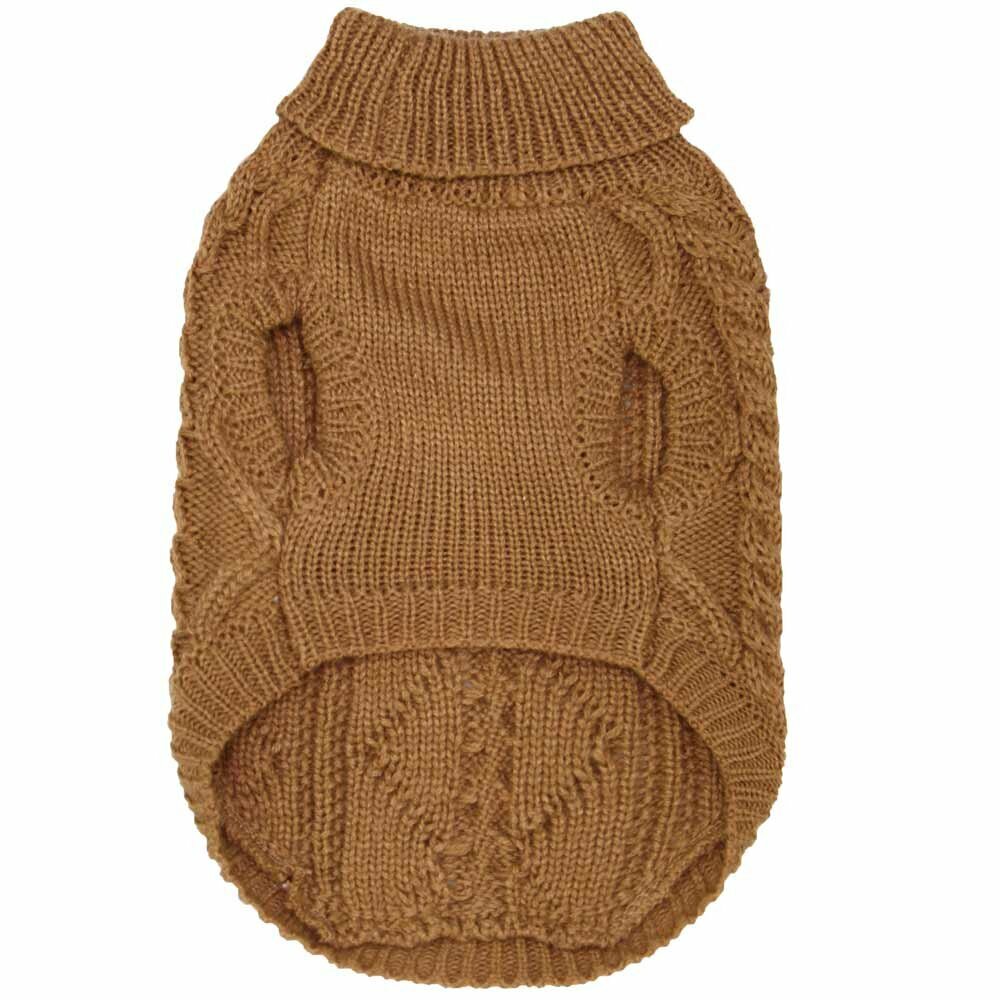 Vzorčno pleten pulover za psa "Queenie" - rjava barva, kroj brez rokavov