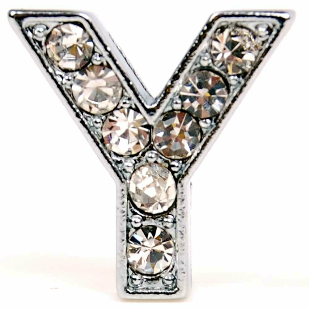 Kovinska črka Y s kristali - 14 mm, je izdelana iz osmih kristalov