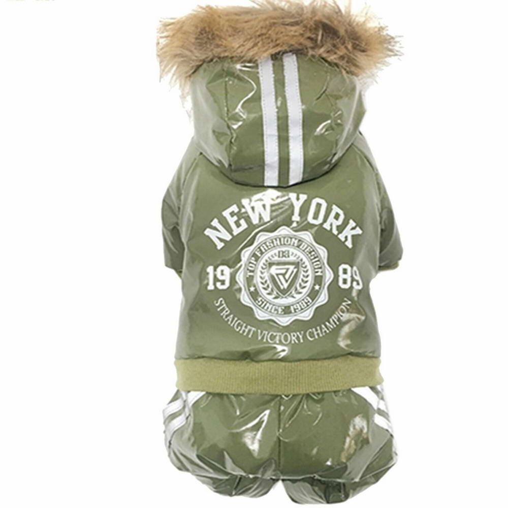 Zimsko oblačilo za psa "New York" - zelena barva, kapuca z obrobo