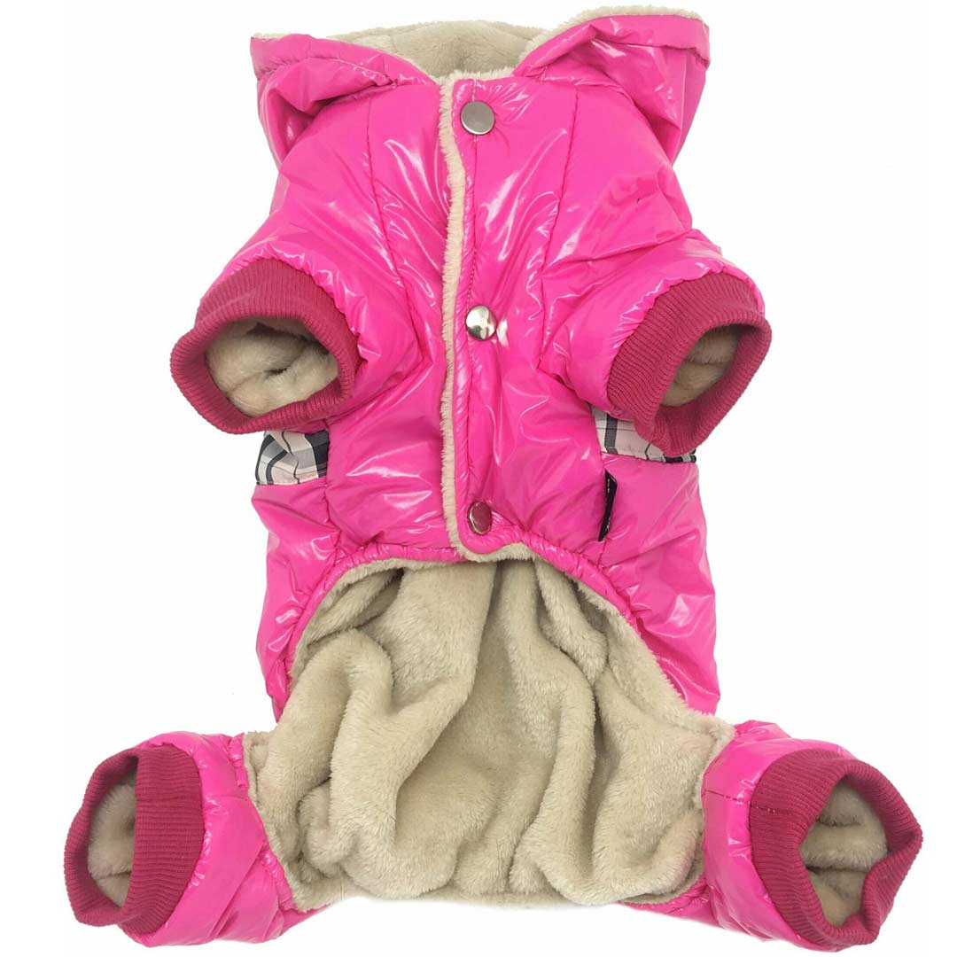 Zimski kombinezon za pse "Burberry Pink" - rožnata barva, zapenjanje s kovicami