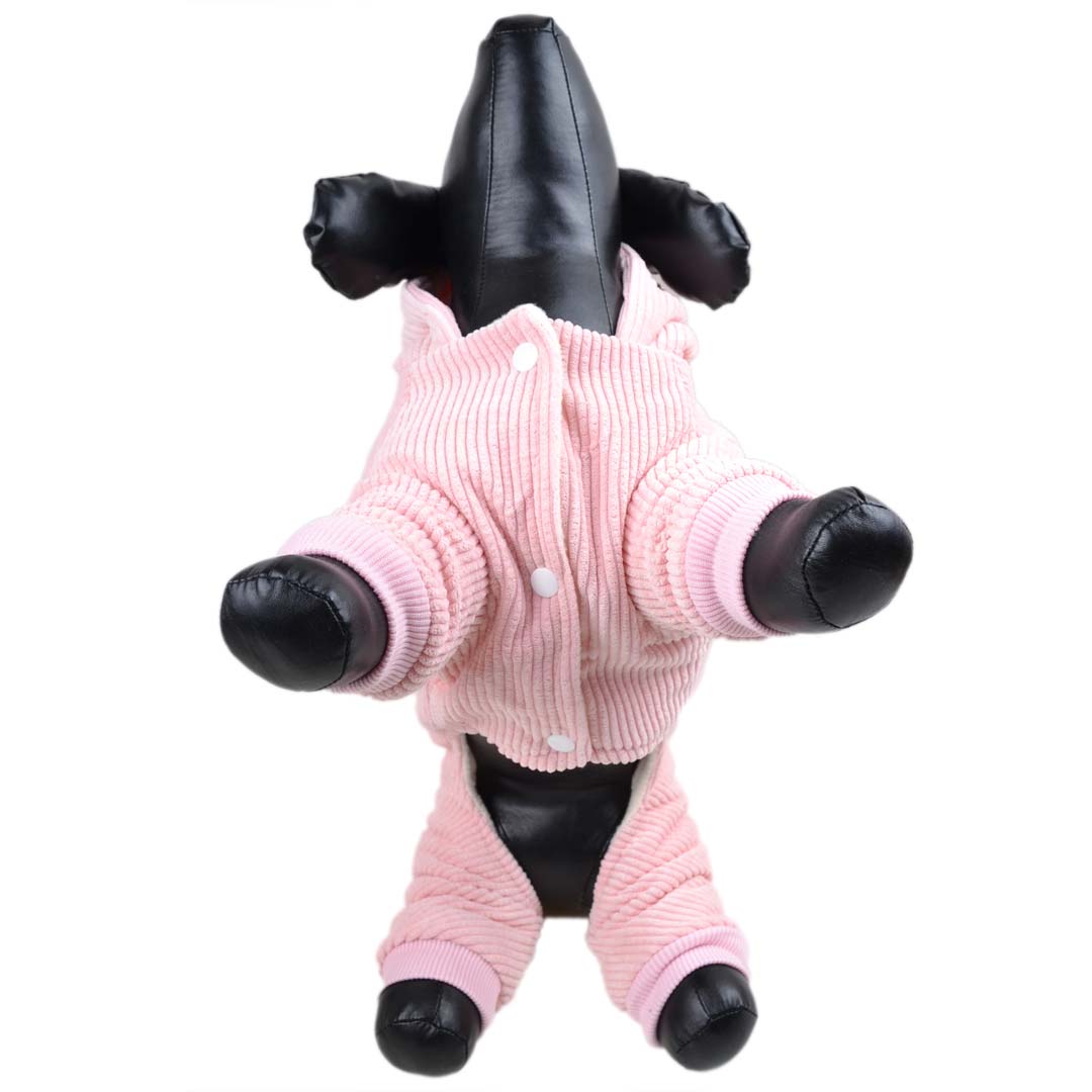 Žametni plašč za pse z zapenjanjem s kovicami - rožnata barva