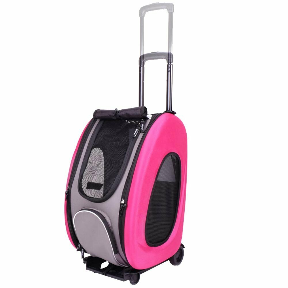 Pink kovček s kolesi z nastavljivo dolžino ročaja - multifunkcijska torba za pse