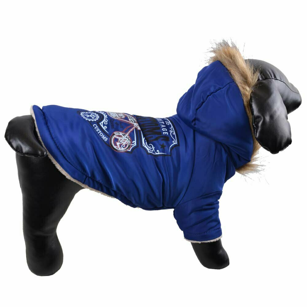 GogiPet zimski plašč za psa "Harley" - modra barva, trodelna kapuca