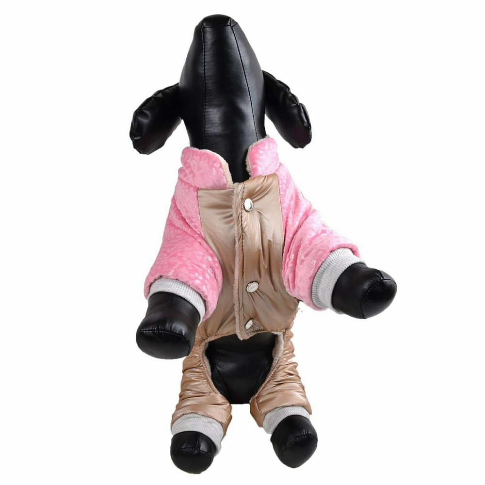 Zimski kombinezon za pse "Rozi" - rožnata barva, prožne obrobe na rokavih