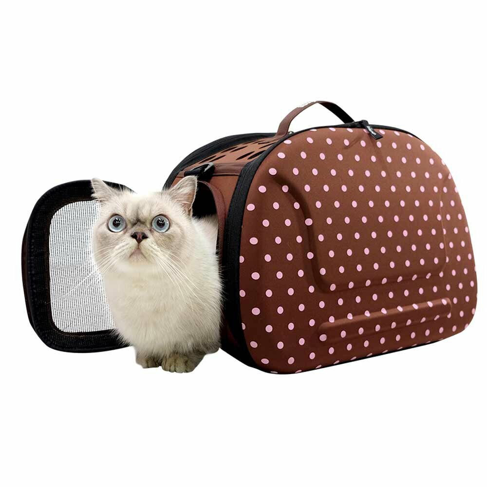Zložljiva torba za mačke - rjava s pikami