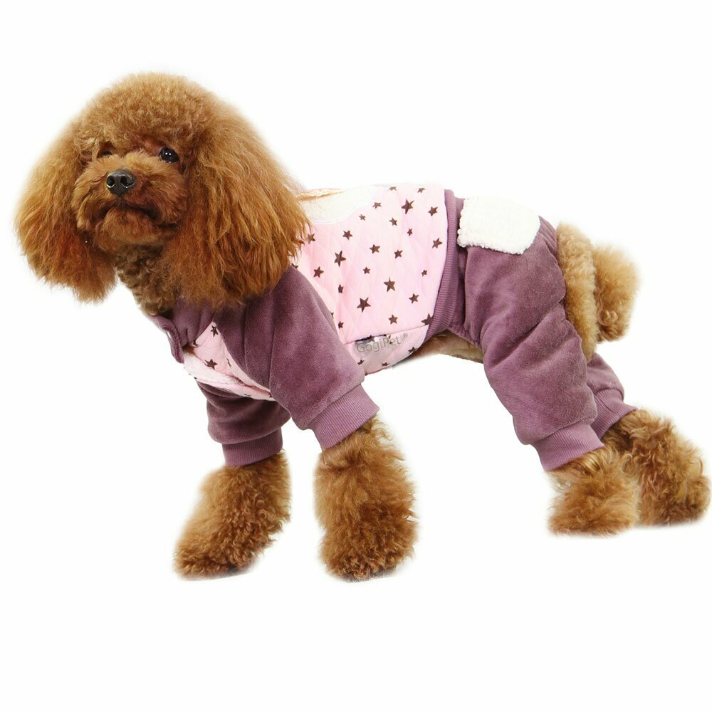 Prožne obrobe na rokavih in hlačnicah - toplo oblačilo za pse "Love Pink"